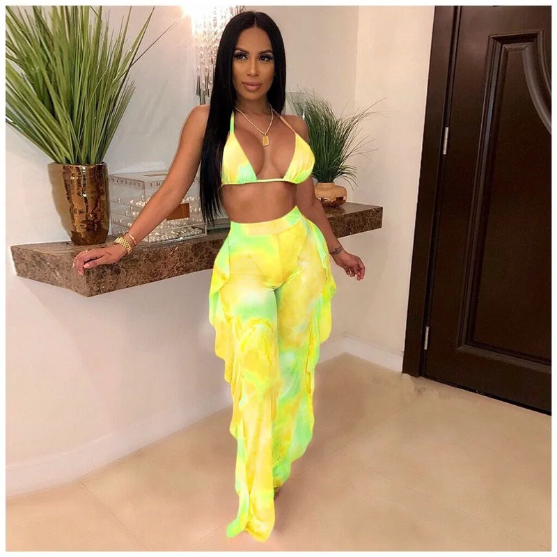 

Latest Design Summer Beach Sexy Bikini Party Dress Multicolor Transparent Lace Mesh Women Swimsuit Set Sexy Hot Spring Set