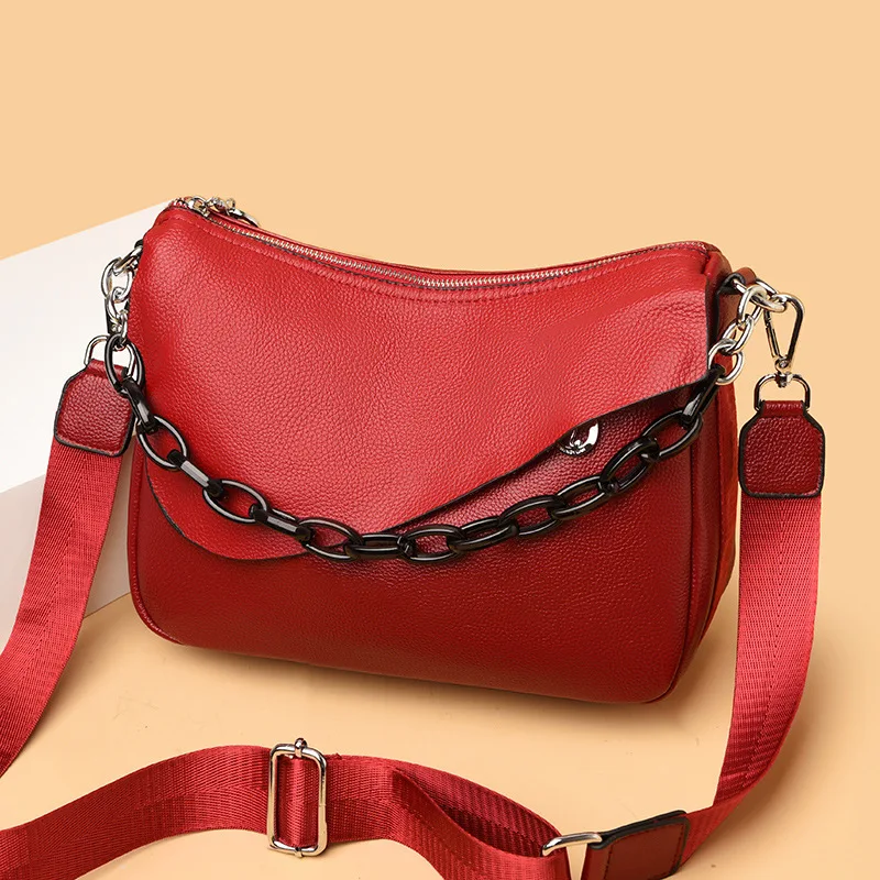 

Casual Soft PU Leather Shoulder Bags for Women 2022 Famous Brand Acrylic chain Ladies Crossbody Bag Luxury Handbags Designer Sac