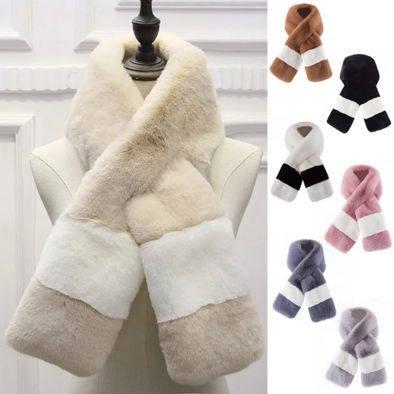 Толстый шарф шаль плюшевый теплый сшитый цвет имитация кроличьего меха