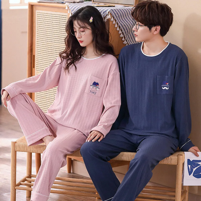Новые осенне-зимние хлопковые Пижамные комплекты для пар с длинным рукавом в