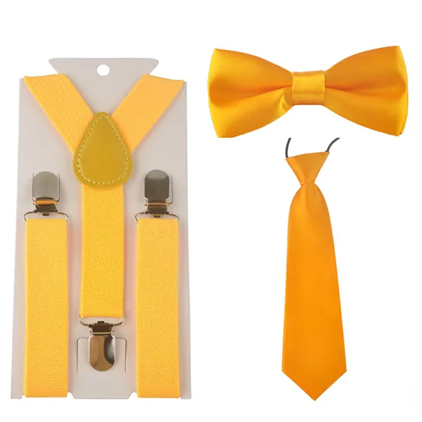Golden Yellow Модные подтяжки для детей, для мальчиков и девочек, регулируемые эластичные Y-Back подтяжки, Детский комплект с подтяжками, галстук-бабочка+ галстук, для свадьбы, HHtr0001 - Цвет: Golden Yellow