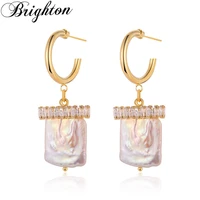 brighton elegant bijoux geometric natural pearls drop dangle earrings for women party zircon metal ethnic punk jewelry gift 2021
