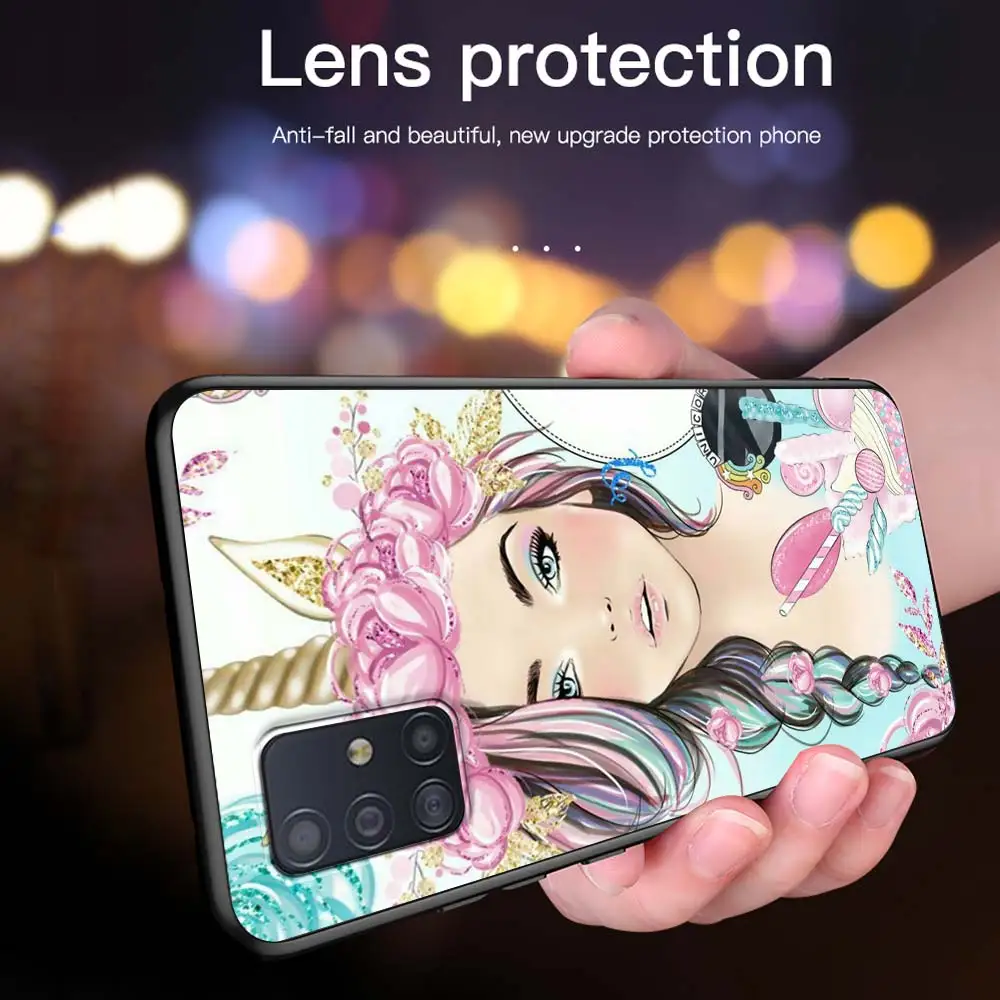 

Fashion Girl Coffee Bag Case For Samsung Galaxy A51 A71 A21s A31 M31 A12 A41 A11 A42 5G M51 M30s Casos Black Soft Phone Fundas