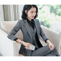 high quality woman 2 piece set formal pant suit blazer office lady designs women single buckle jacket and pant suit set female