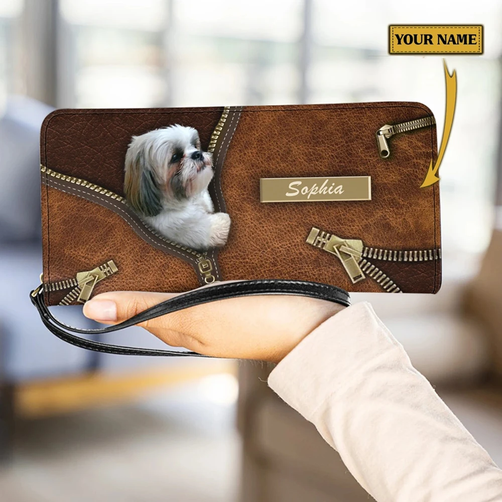 

Cute Shih Tzu Dogs Printed Women Long Purse with Zipper Portable Coin Bags Ladies Fashion Pu Leather Card Holder Wallet Wristlet