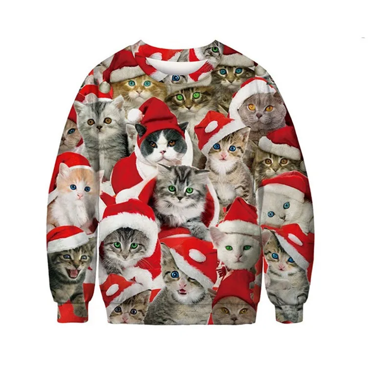 Забавный свитер с 3D принтом кота для мужчин и женщин уродливые Рождественские