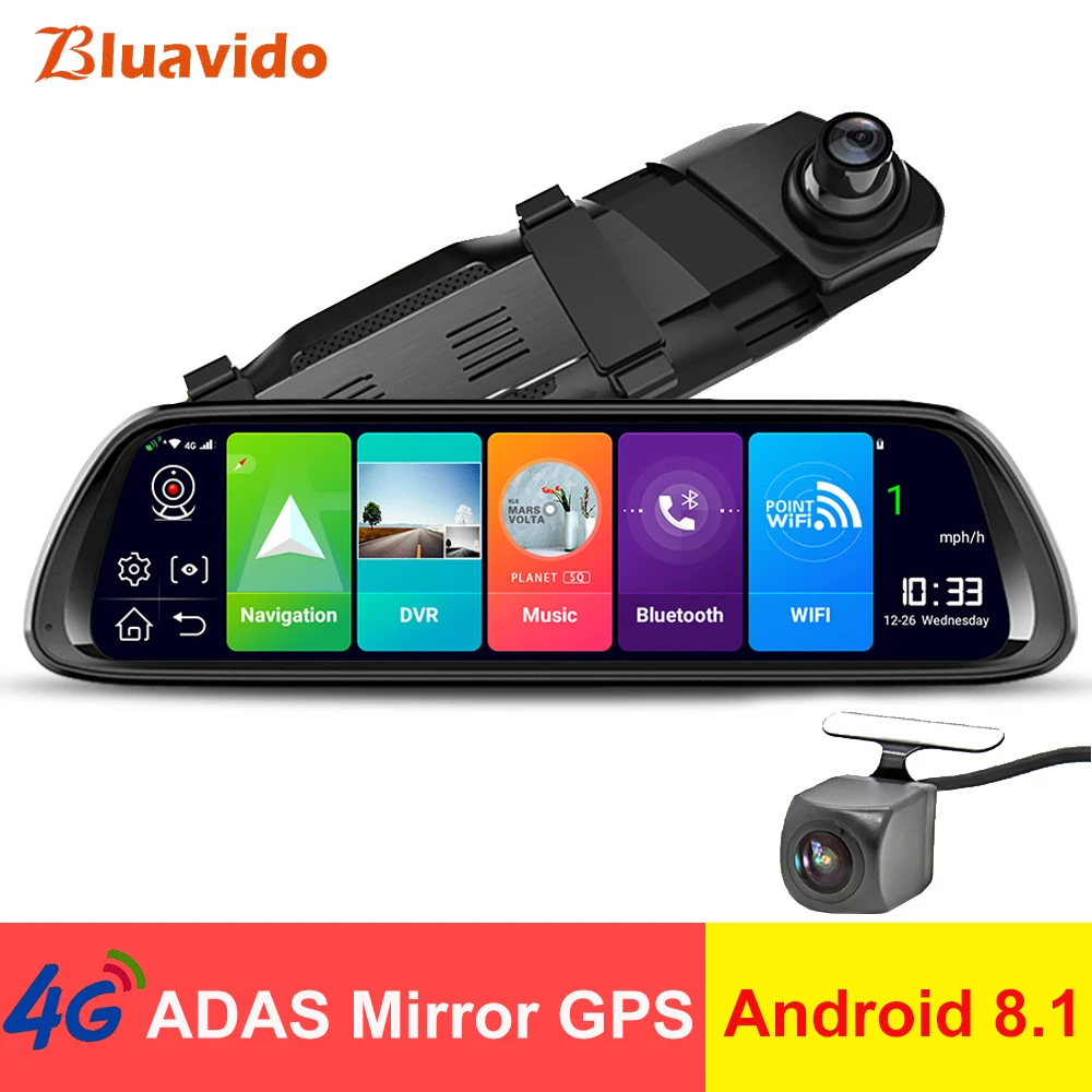 Bluavido 4G ADAS Android 8,1 dash камера 1" ips Автомобильное зеркало заднего вида gps FHD 1080P Автомобильный видеорегистратор с функцией ночного видения WiFi авто видеорегистратор
