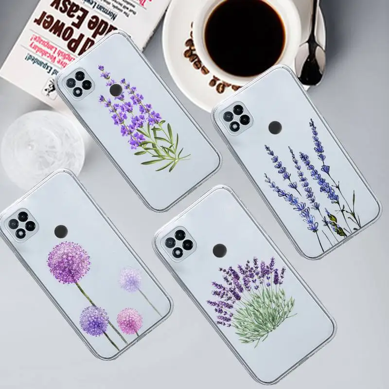 

Simple Lavender Purple Flowers Phone Case Transparent for Xiaomi redmi note 5 7 8 9 10 11 t S A lite pro high quality funda