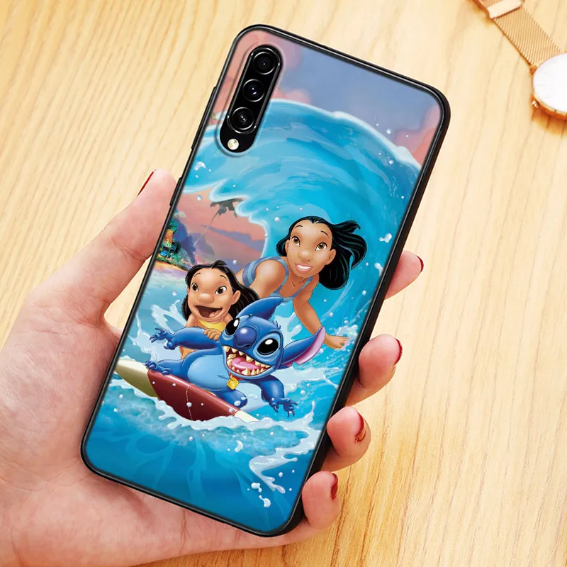 Black Soft Lilo Stitch Cartoon For Samsung Galaxy A90 A80 A70 A70S A60 A50 A40 A30 A30S A20S A20E A10 A10E Phone Case