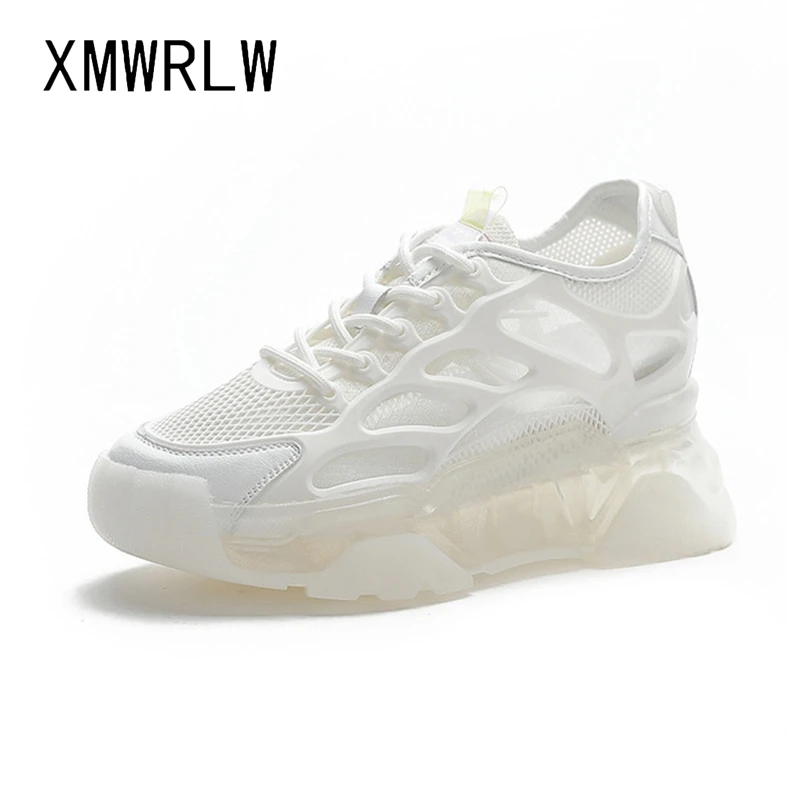 Кроссовки XMWRLW женские на скрытой танкетке дышащие сетчатые из натуральной кожи