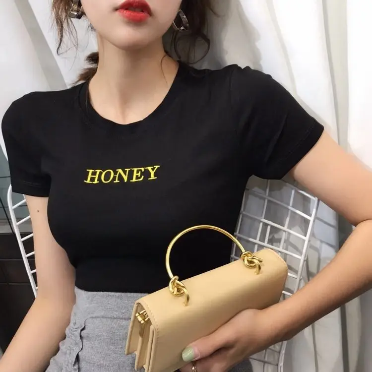 Женская облегающая футболка JuneLove с вышивкой и надписью винтажная Повседневная