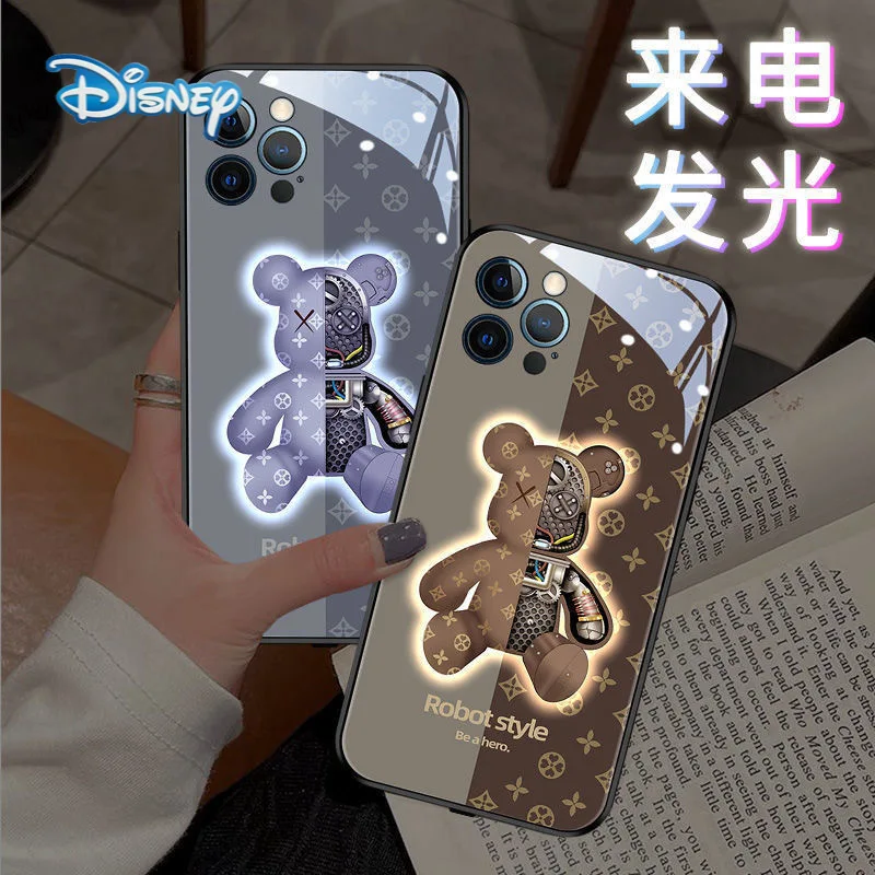 

Disney Cartoon Glass Call Glow Mobile Phone Case for iPhone 13 12 11 Pro Max XR XS 7 8 Plus Cute Anti-Fall Protective Covers