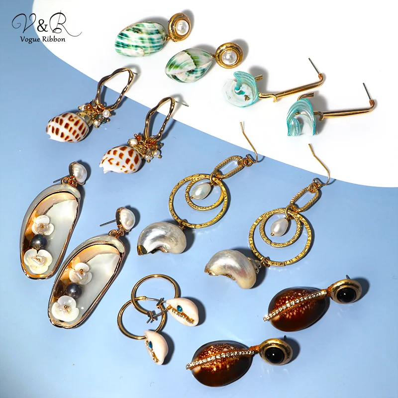 Серьги 2020 Богемный океан Раковина Морской дизайн Мода Подвесные Жемчужный стиль.