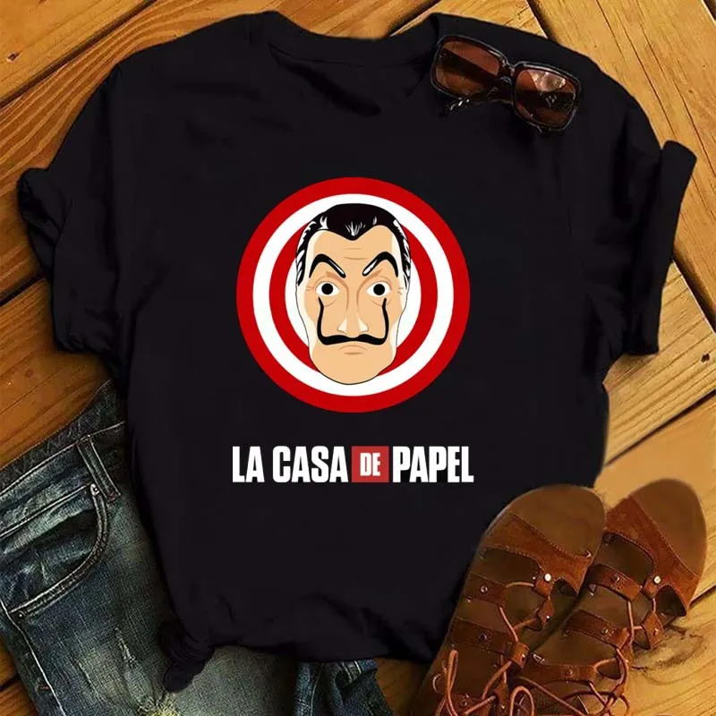 la casa de papel black tshirt money heist tees tv series t shirt women short sleeve house of paper funny female t shirt tops free global shipping