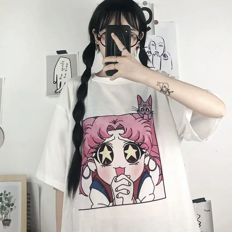 

YICIYA 2021 summer New women's clothing Japanese lovely cartoon pictures printing Loose round neck trend Women's coat