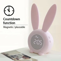 cute rabbit digital alarm clock led sound control night light with strong magnetic rechargeable desk clock home decoration