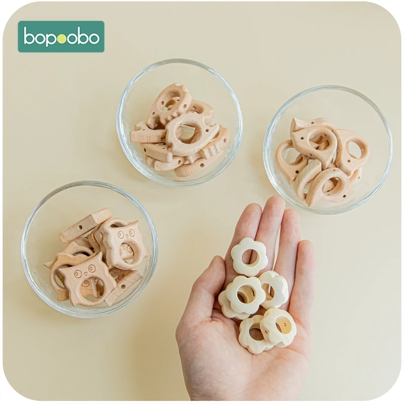 

Bopoobo, 20 шт., детский прорезыватель, деревянные бусинки в форме цветка звезды, цепочка для пустышки, BPA бесплатно, деревянные Прорезыватели для зубов для новорожденных