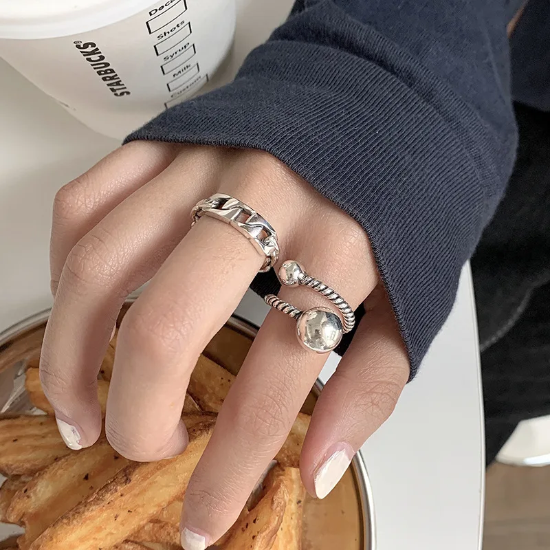 

XIYANIKE Silver Color Retro Hollow Braided Ball Chain Ring INS Female Temperament Hip-hop Fashion Simple Jewelry Кольцо
