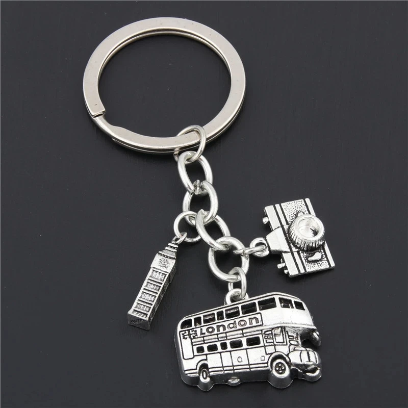 

1pc London Keychain Big Ben Key Ring London Bus Charms With Camera England Gift For Traveler E1635