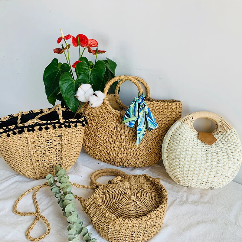 Сумка женская Соломенная через плечо плетеный саквояж на ремне круглая плетеная