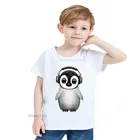 Летняя футболка для девочек и мальчиков 2018, детская Милая футболка с принтом в виде пингвина и наушников, Детская забавная одежда