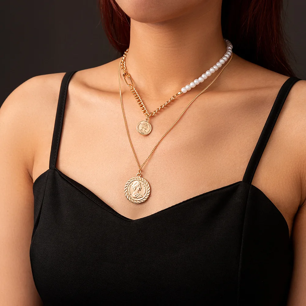 

Fashion simple retro necklace accessories round beads hip hop simple multilayer necklace