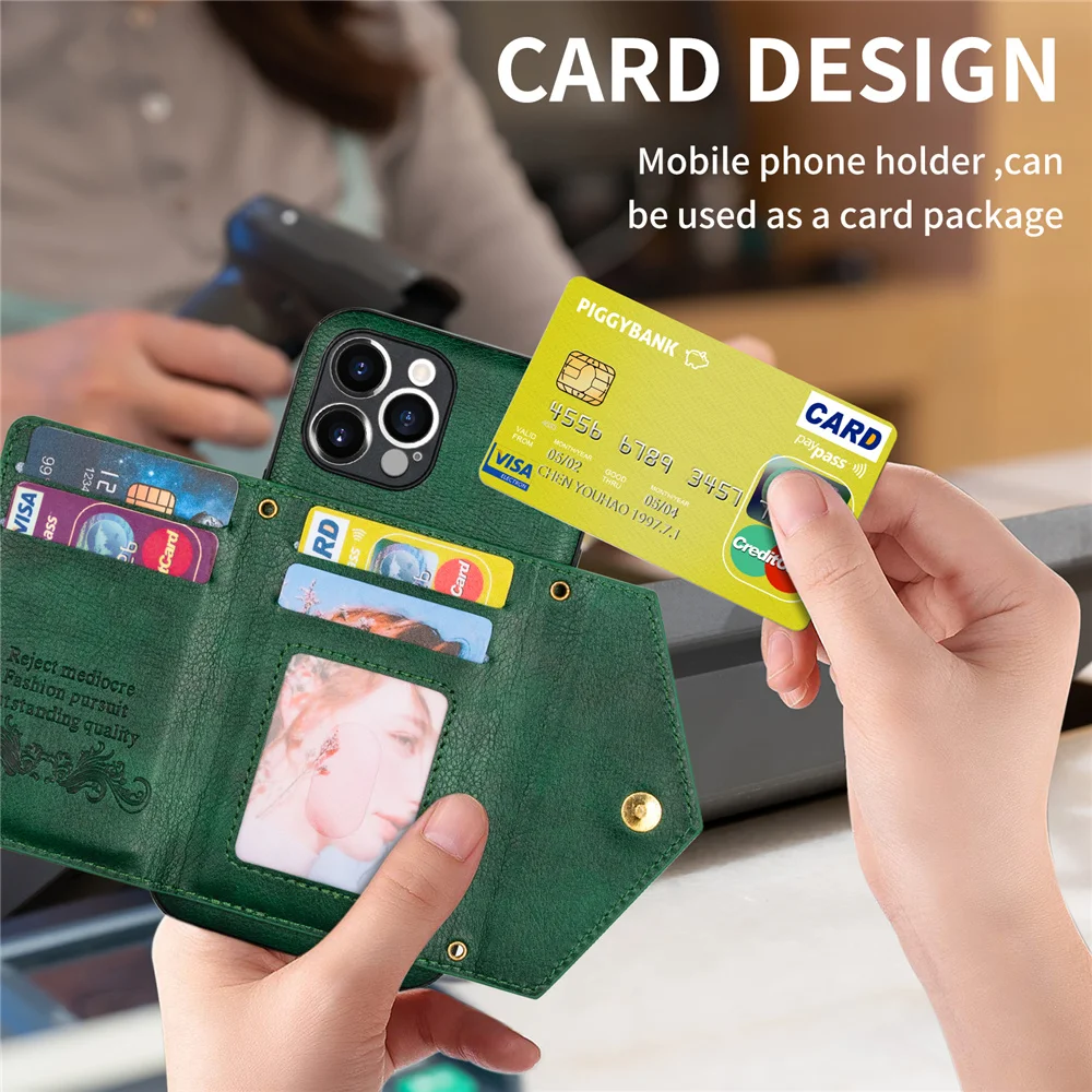 

Leather Card Bag Bracket Hanging Rope Phone Case For iPhone 11 Pro Max 12 Pro Max 8 7 Plus Xr XsMax X Xs Fall Protection Shell