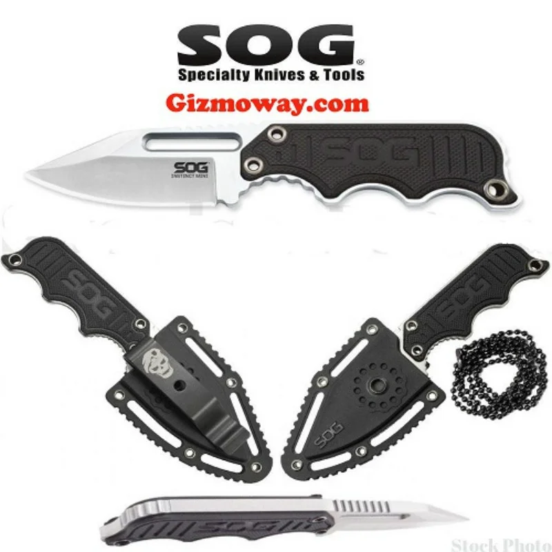 SOG-Cuchillo pequeño de hoja fija Edc Instinct Mini, 1,9 pulgadas, cinturón Tang completo, bota, táctico, envoltura y cadena para el cuello