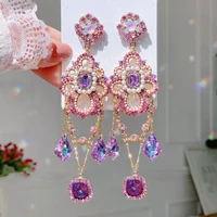mengjiqiao new korean luxury pink crystal drop earrings for women girls fashion elegant pearl beads jewelry pendientes brincos