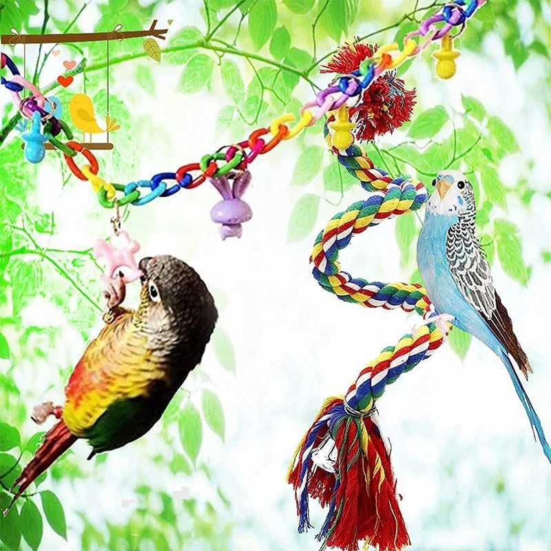 Bird Toys Parrot Chewing Cage Accessories Newly Upgraded Rope Bungee for Small Parakeets | Дом и сад