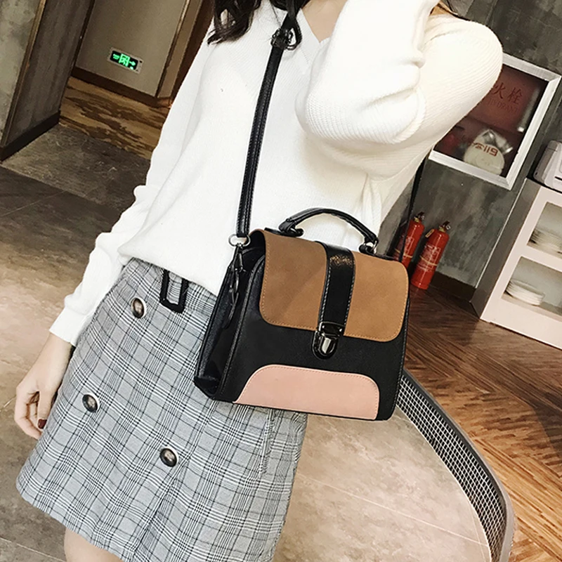 YOUSE Contrast Color Leather Crossbody Bags For Women 2021 Handbag Fashion Vintage Simple Shoulder Messenger Bag Ladies Totes