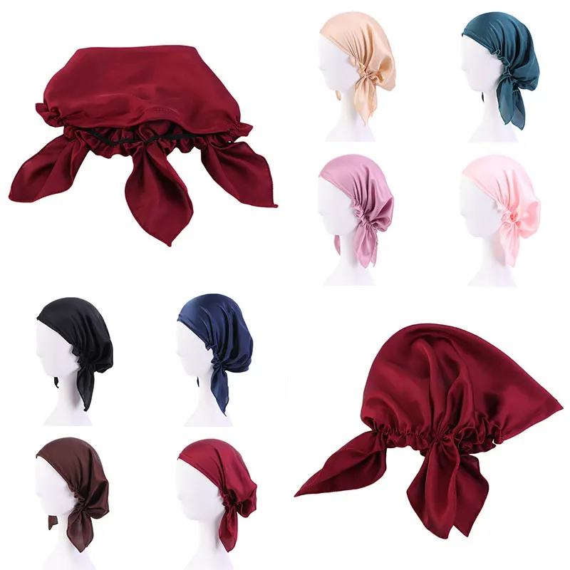 

Women Head Cover Natural Silk Night Cap Adjustable lightweight breathable Sleeping Head Cover Soft Hair Lace-up Free Size