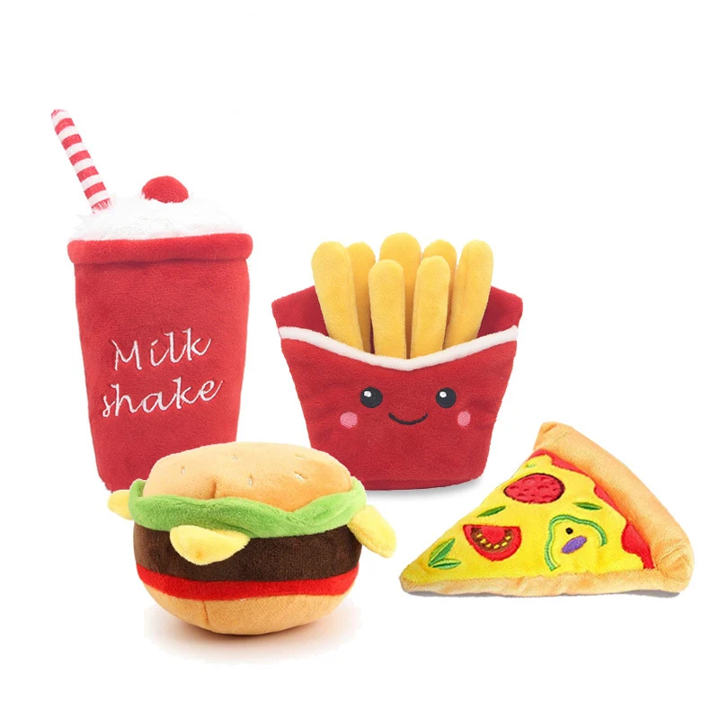 

New hamburger pet plush toy, sounding toy, french fries, hamburger milkshake cup with BB call, sound paper