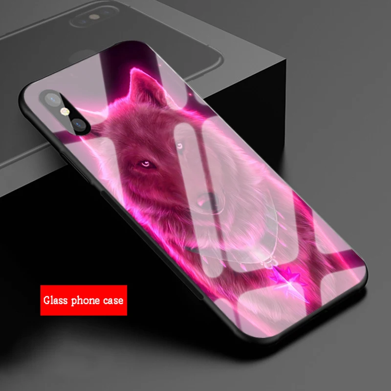 Чехол для телефона из закаленного стекла Fierce Wolf and Flame horse iPhone 11 8 7 6 6S 6Plus X XS MAX 5 5S SE XR
