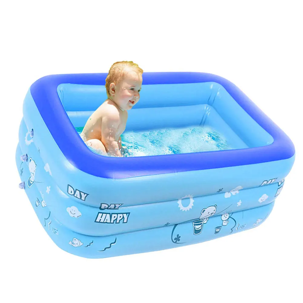 

Inflatable Pool Kids Swimming Rectangular Blow up Baby Bathtub 130x85x50cm Backyard Basin