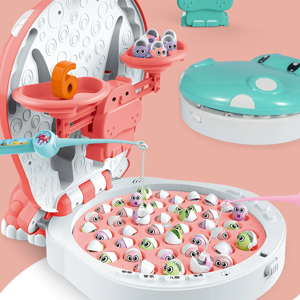 

Children Hippo Fishing Toys Music Lighting Maglev Track Fishing Toy Suit Parent-child Interactive Education Study Toy Game Gifts