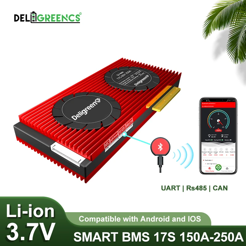 Deligreen Смарт BMS 17S литий-ионный аккумулятор 60V Bluetooth APP 150A 200A 250A 485 USB устройства из