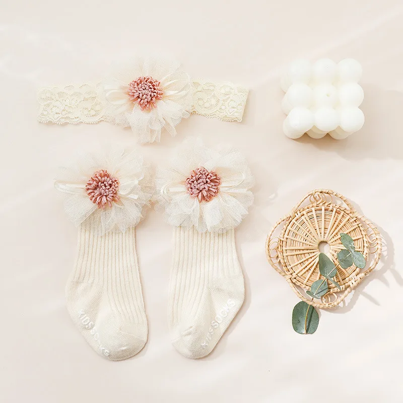 

0-24M 3pcs/Sets Infant Socks Baby Girl Lace Ruffle Tutu Socks Girls Frilly Ankle Princess Anti Slip Socks+Newborn Headband Sets
