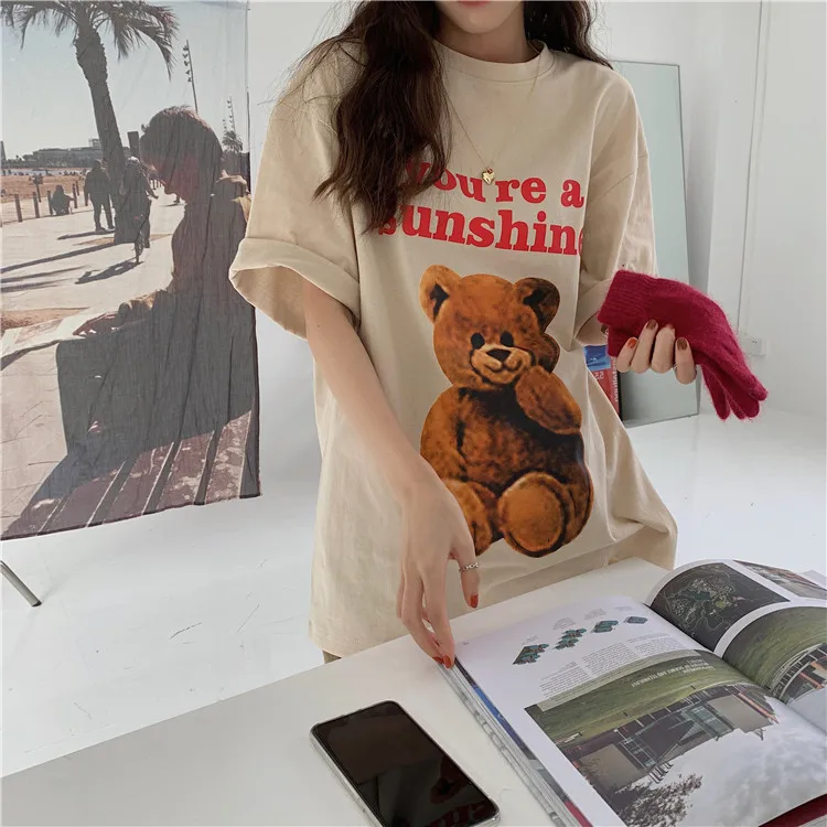 

Internet Hot Top Women's Korean Sense of Design Niche Loose Western Style Slimming round Neck Mid-Length Printed