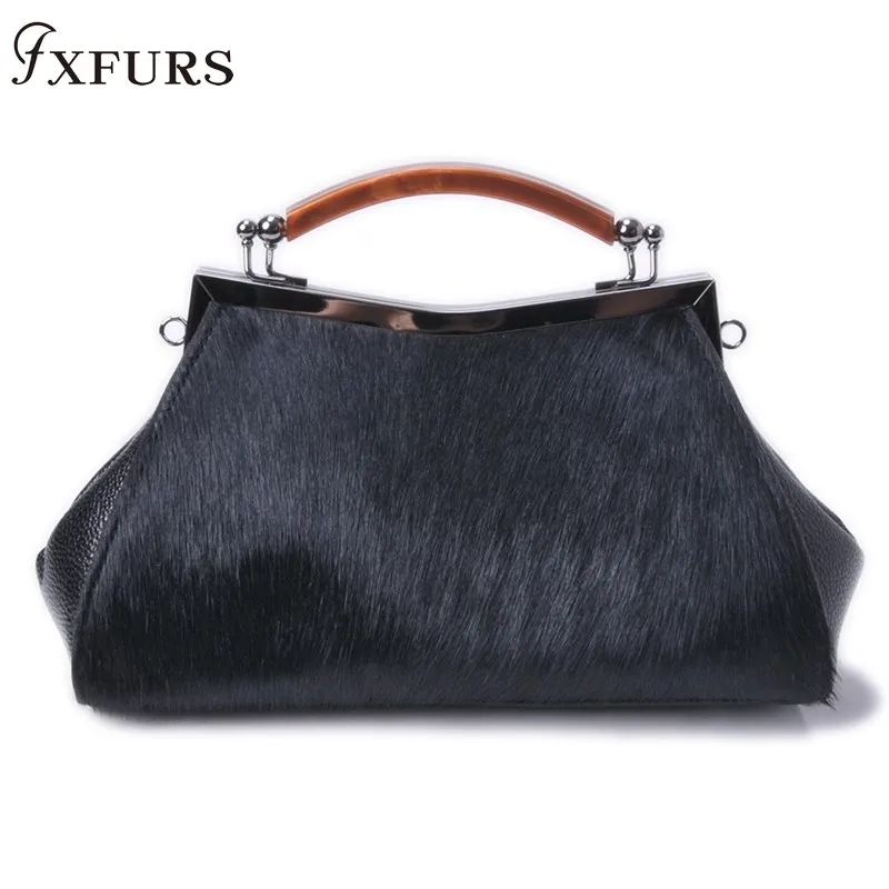 Новинка 2020 женская сумка из конского меха натурального наплечная с ручками и