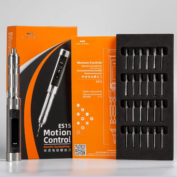 MINIWARE ES15 Intelligent Motion Control Electric Screwdriver USB Chargeable Cordless 16pcs 4mm Bit Set LED Light | Инструменты