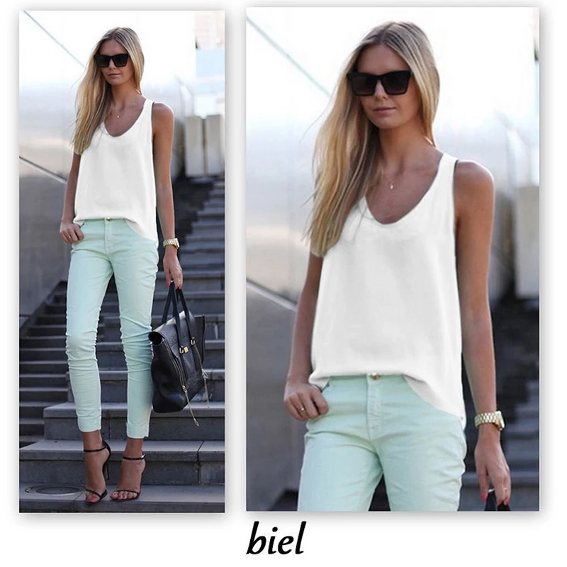 

Fashion Women V Neck Sleeveless Summer Top Vest Loose Chiffon Solid Color Casual Tank Top Harajuku Female Top Women