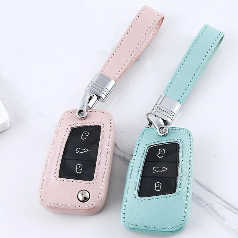 Чехол для автомобильного ключа из натуральной кожи VW Volkswagen Polo Golf Beetle Caddy T5 Up Eos Arteon