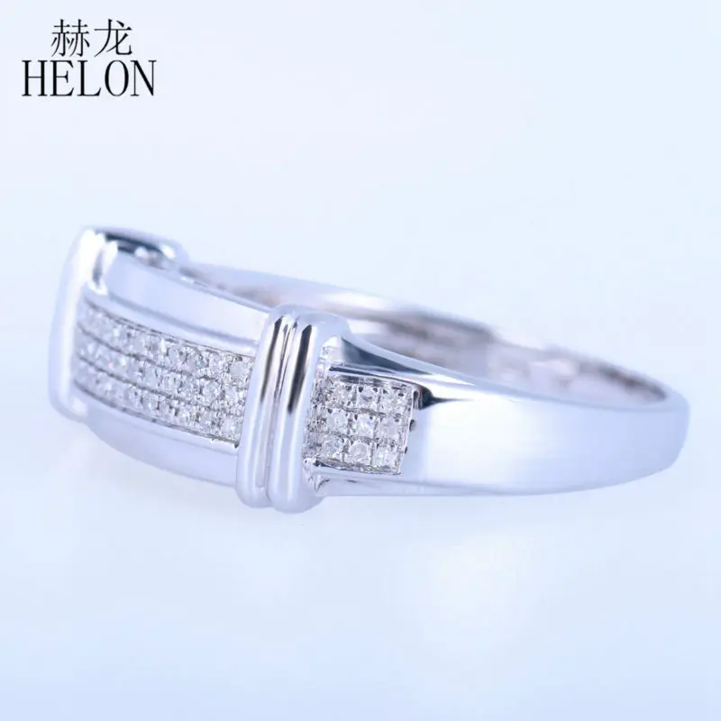 HELON Solid 10K белое золото Pave 0.25ct подлинное натуральное бриллиантовое мужское обручальное свадебное кольцо модные вечерние мужские ювелирные изделия кольцо