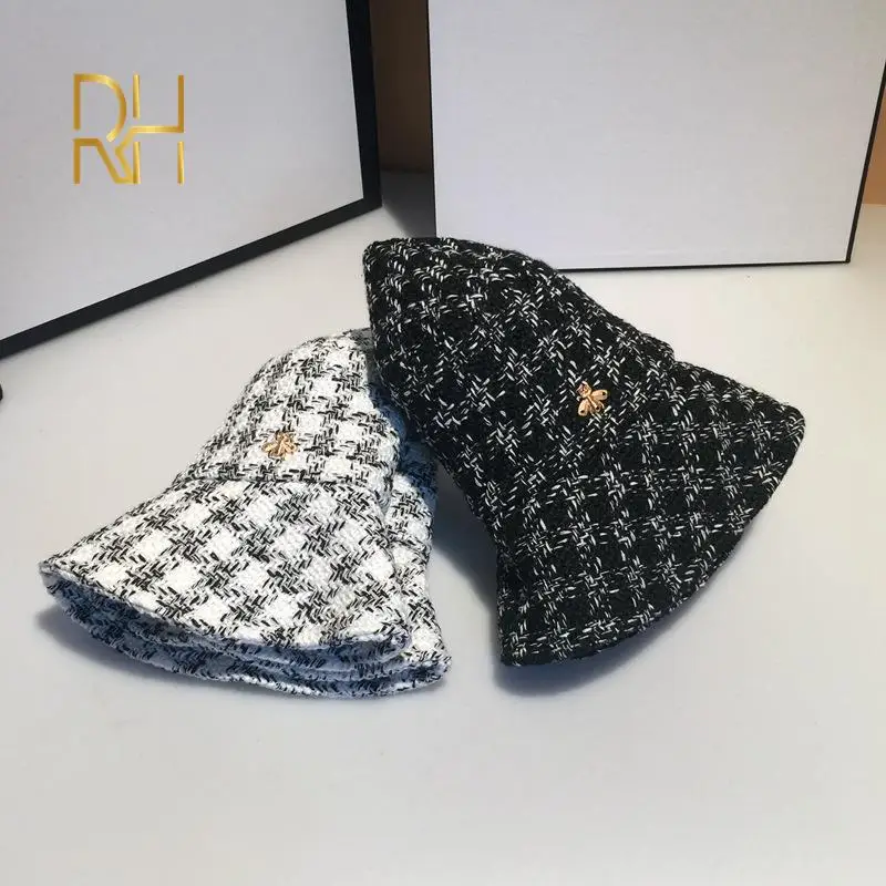 Панама женская в белую и черную клетку хлопковая шляпа от солнца дизайнерская