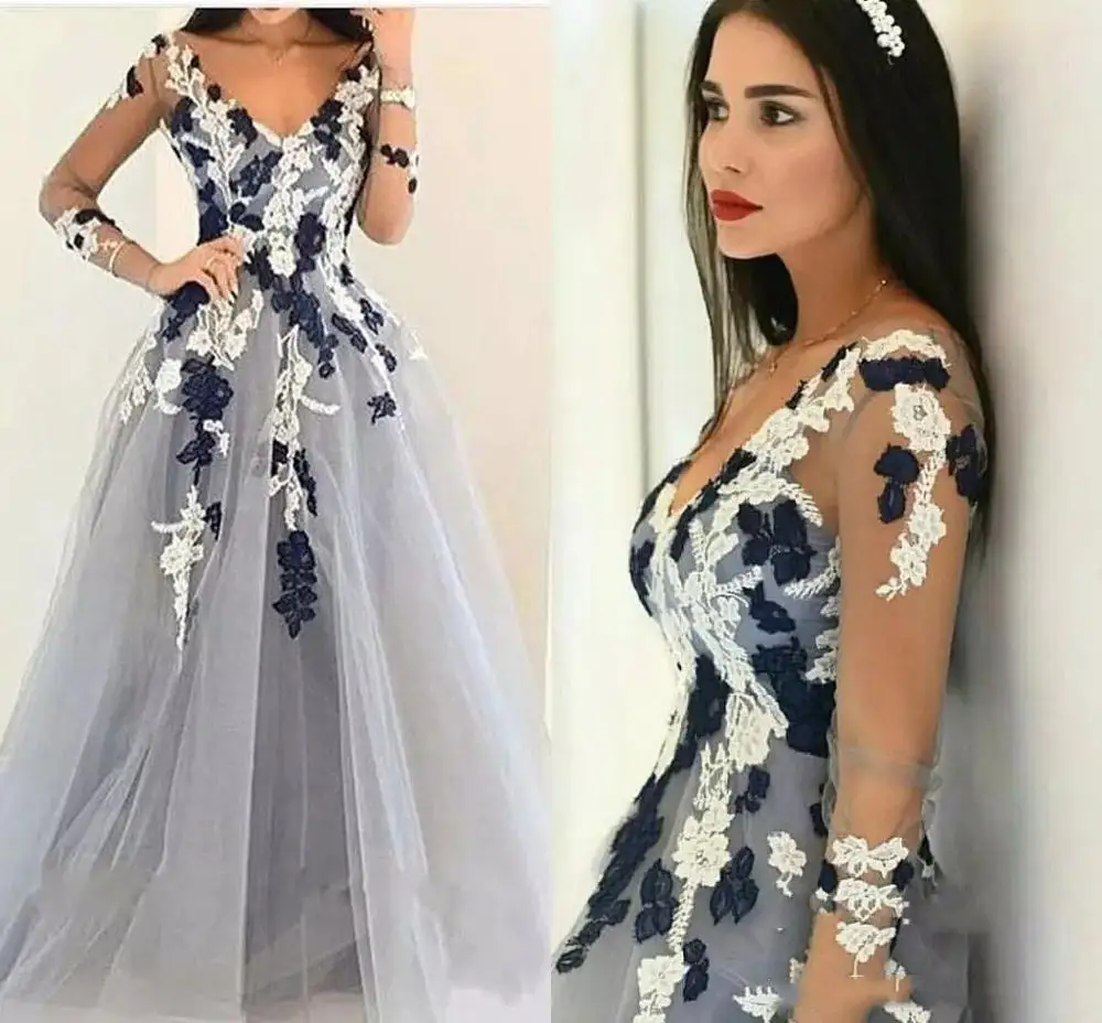 

Платья с v-образным вырезом и длинными рукавами, кружевные аппликации, платья для выпускного вечера, женские вечерние платья на заказ, вечер...