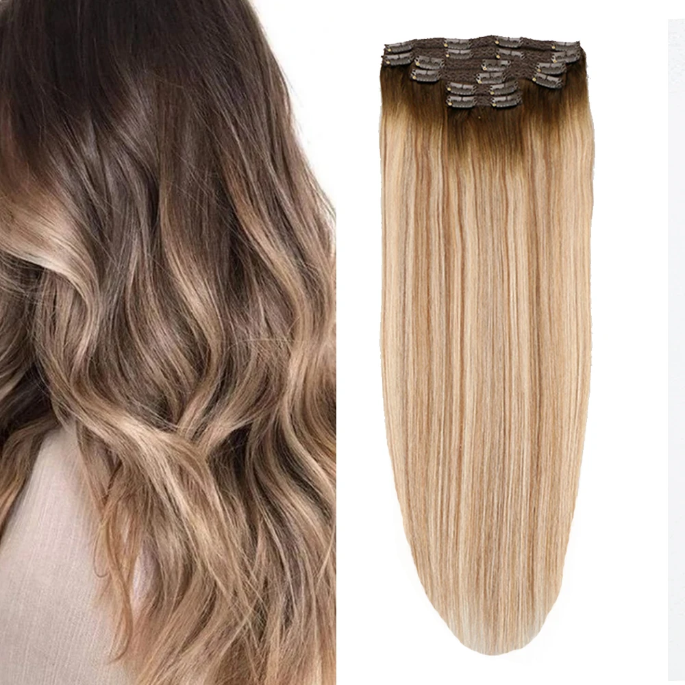 

Toysww Straight Clip in Human Hair Extensions Machine Made Remy 6PCSset Real European Natural Hair