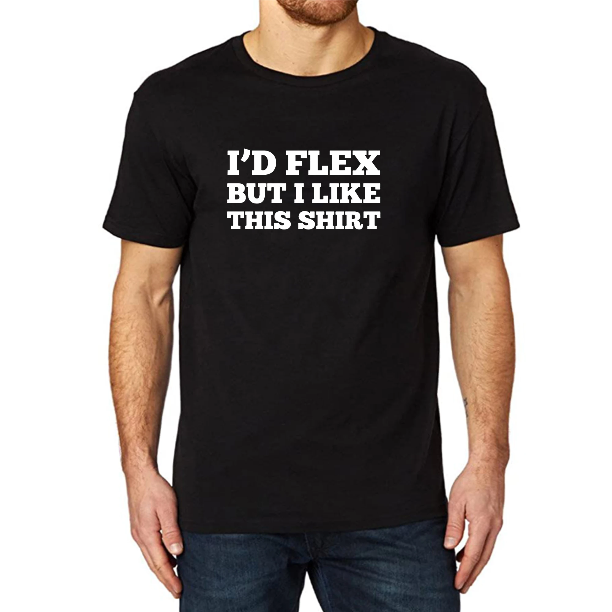 

Lyprerazy Men's I'D FLEX BUT I LIKE THIS SHIRT Black Gym Workout Fitness Summer Funny Letter Print T-shirt