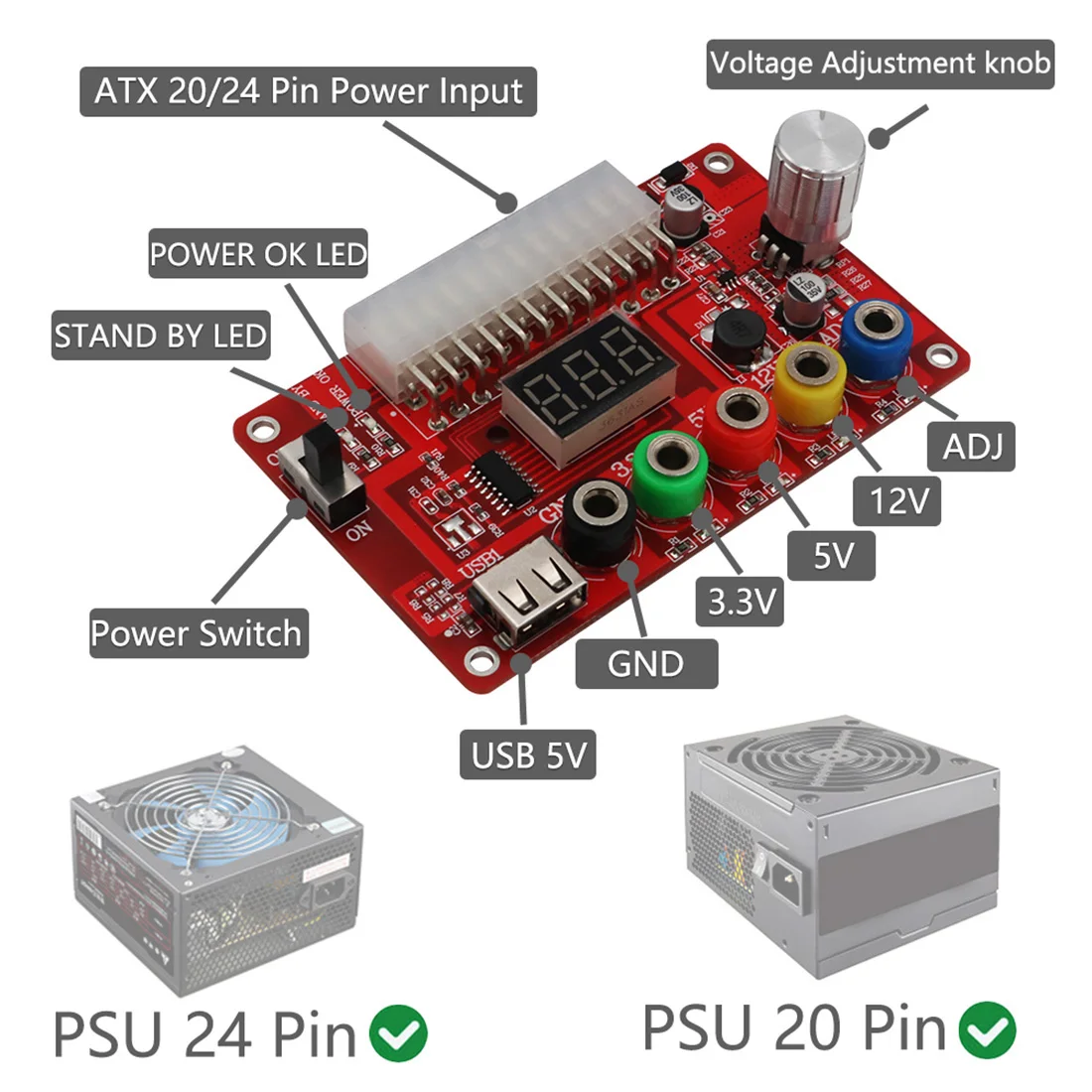 Новая версия 24 pins ATX блок питания Breakout Board и акриловый чехол в комплекте с ADJ