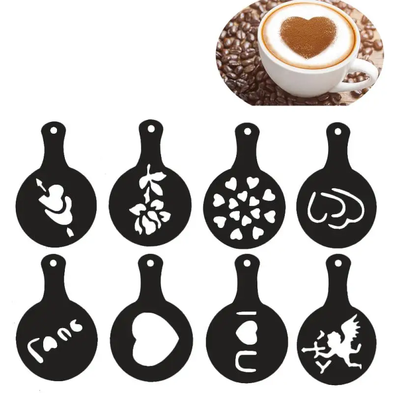 

8pcs Coffee Latte Mold Fancy Coffee Printing Mold Festival Coffee Stencils Cappuccino Latte Decoration Cake Powdered Sugar Tools
